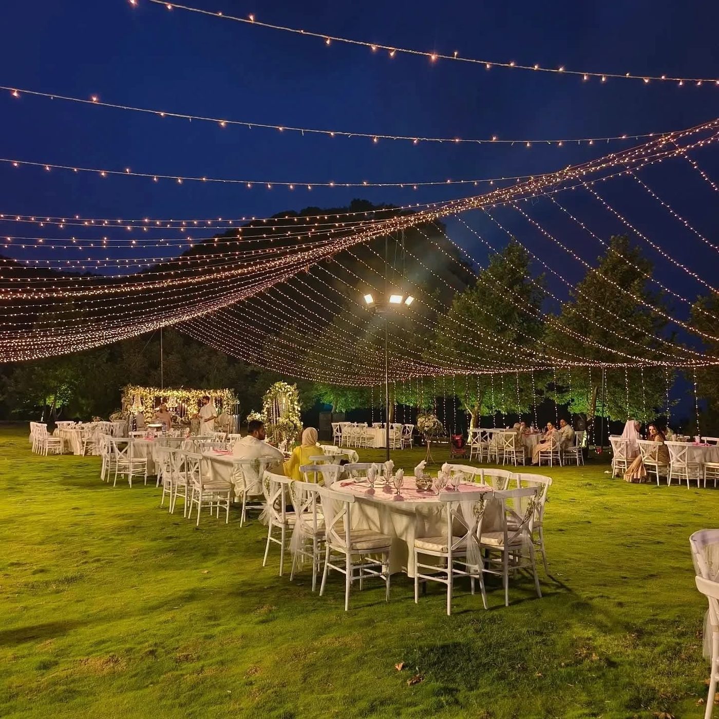 Oasis lawn event under fairy lights